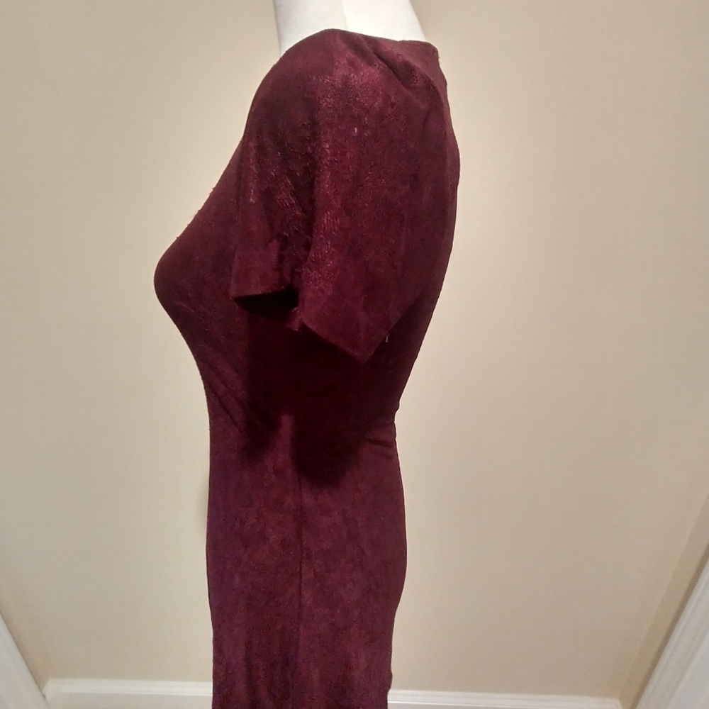 Vintage Marian & Maral Shimmery Floral Burgundy Dress - Picture 4 of 9